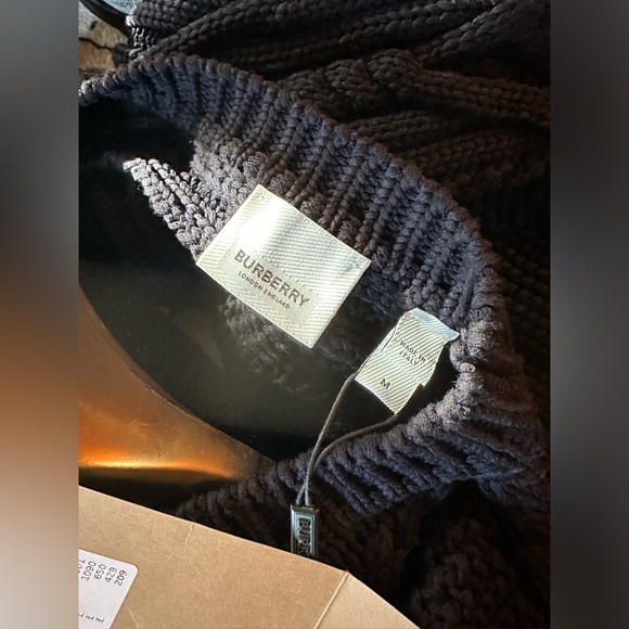 Brand new with tags BURBERRY ink blue cutout cable knit sweater. Blue in color. - Picture 6 of 8